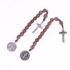 Saint Benedict Medal Prayer Pocket Rosary Catholic Brown Wood Beads With Saint Benedict Medal And Crucifix