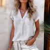 Women's Plain-coloured Button-up Loose-fit Comfortable Casual Fashionable Short-sleeved Top