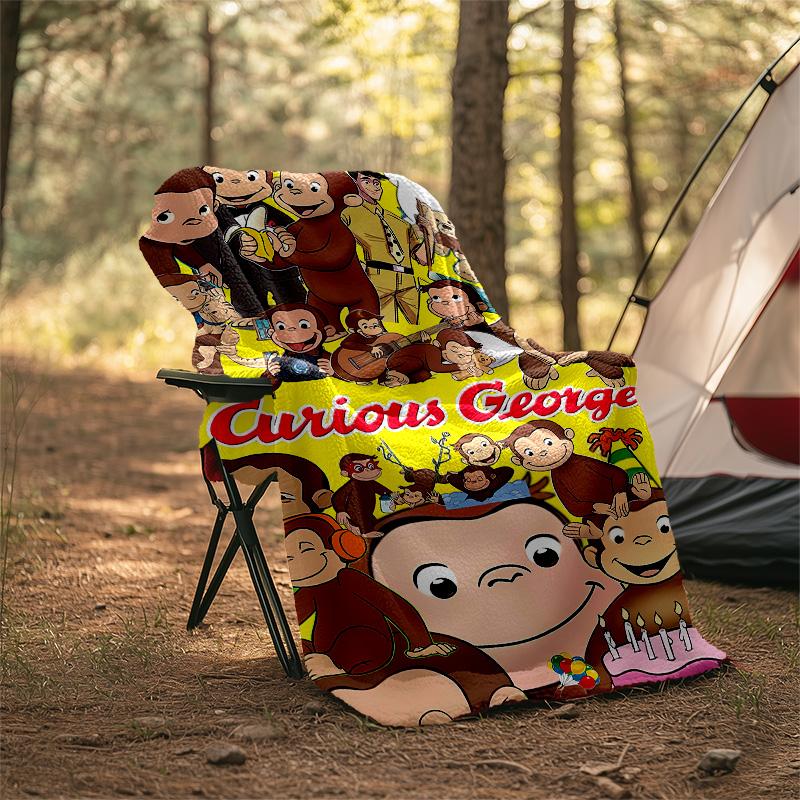 1pc Curious George9 Theme Blanket - Digital Print, Polyester, Cozy for All Seasons, Perfect for Outdoor, and Travel