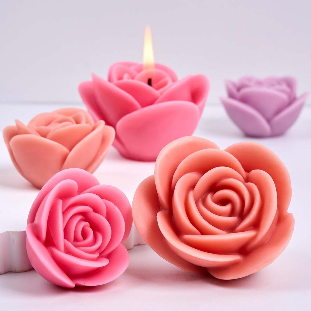 3D Rose Flower Shape Silicone Candle Mold DIY Aromath Soap Candles Molds Chocolate Baking Making Valentine's Day Craft Gifts