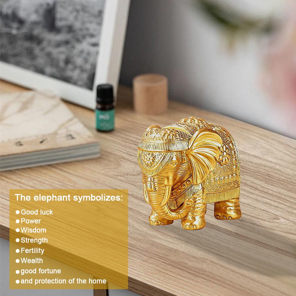 Estátua de elefante de ouro, estatueta de elefante de resina, decoração para sala de estar, riqueza, estatueta de elefante da sorte, decoração de elefante, presentes para mulheres e mães