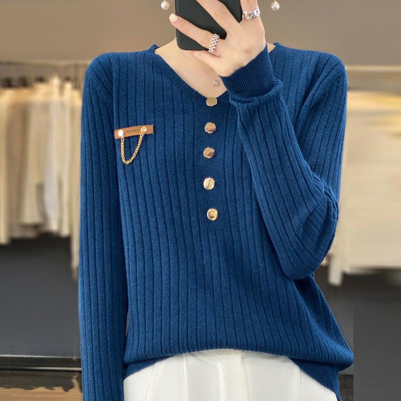 DAFIFY Moterų mados kasdieniai rudens žiemos vienspalviai megztiniai ilgomis rankovėmis V formos iškirpte