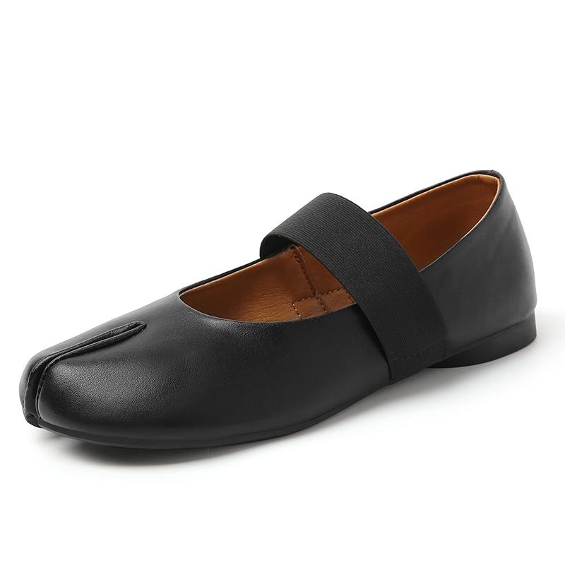 Women's Black Mary Janes Brown Leather Ballet Shoes Flats Casual Slip on Sandals Summer Maternity Shoes for Girls