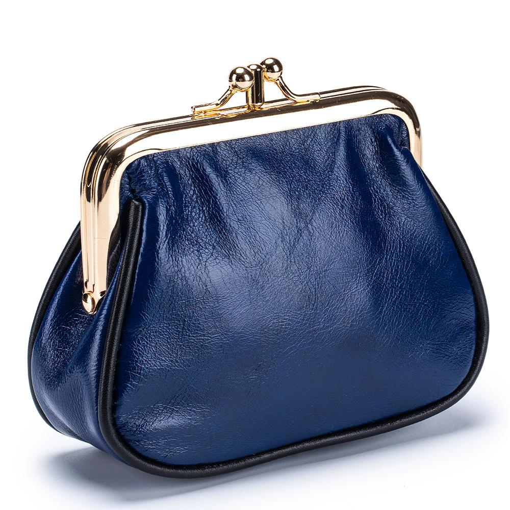 

Новый ретро двухслойный кошелек-клипса для мелочи, мини-сумка для хранения монет из кожи с масляной восковой пропиткой, женская модная золотая сумка темно-синий