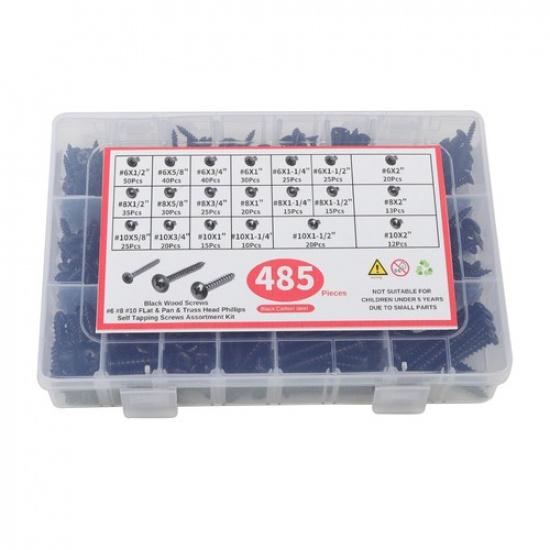 Round Head Truss Head Flat Head Screws Assortment - 485 Pcs #6 #8 #10