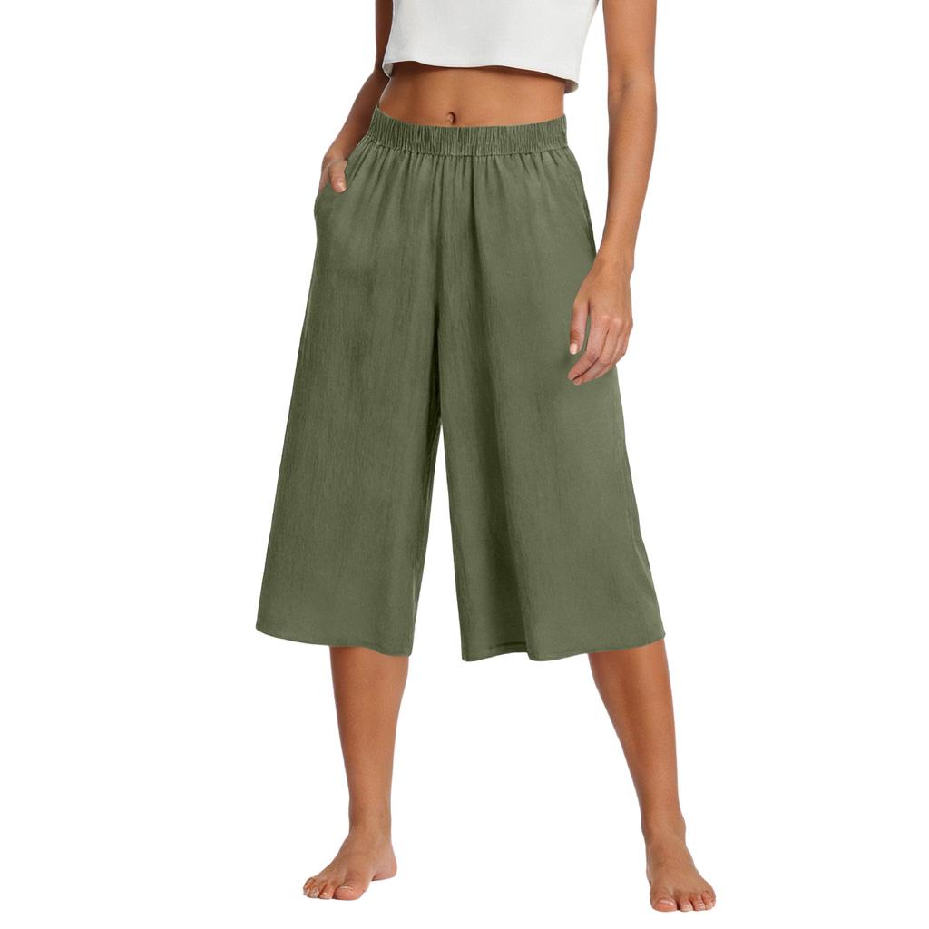 Womens Baggy Wide Leg Pants Summer High Waisted Palazzo Pants Beach Vacation Casual Trousers With Pockets