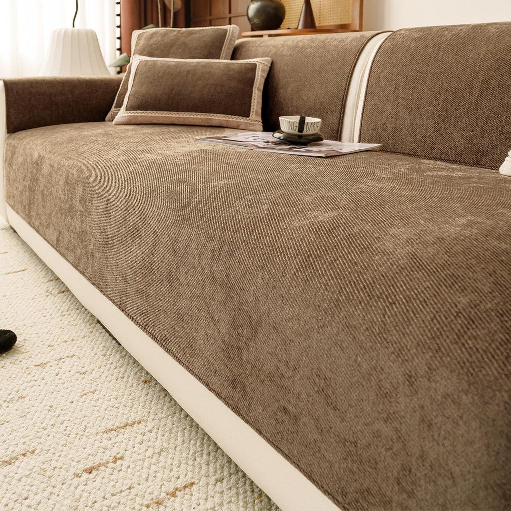Minimalism Twill Chenille Sofa Cover, Yarn Dyed Quality Couch Seat Cover For All Seasons Living Room Sofa Towel Pet Friendly