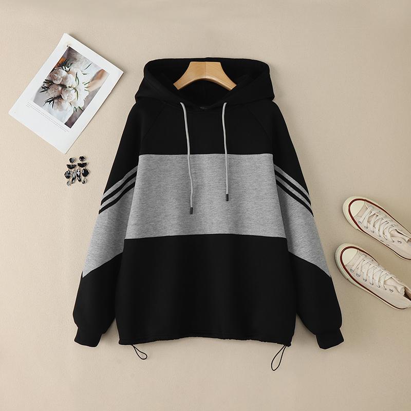 

ZANZEA Женские толстовки, повседневные, с длинным рукавом, пэчворк, пуловер, с капюшоном XL чёрный