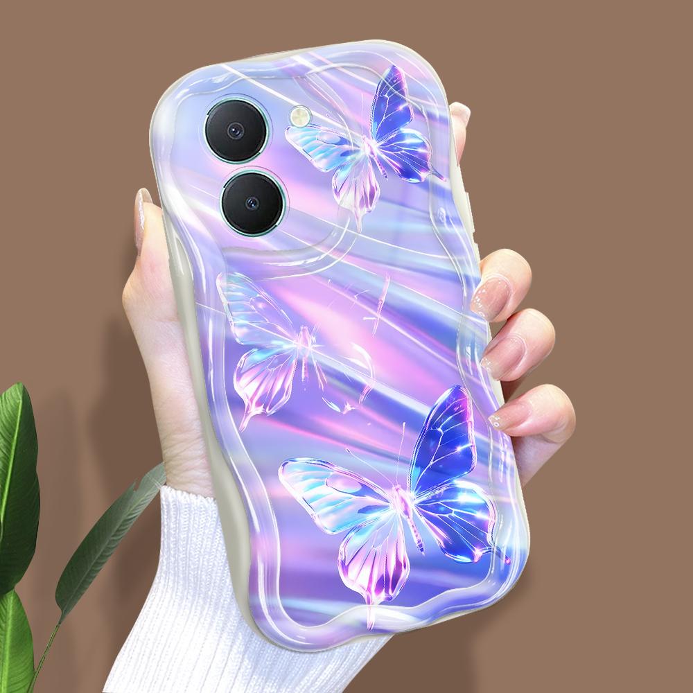 

Милый мультяшный узор, кремовая текстура, мягкий силиконовый чехол с волнистыми краями, чехол для телефона для Vivo Vivo V29E 5G белый