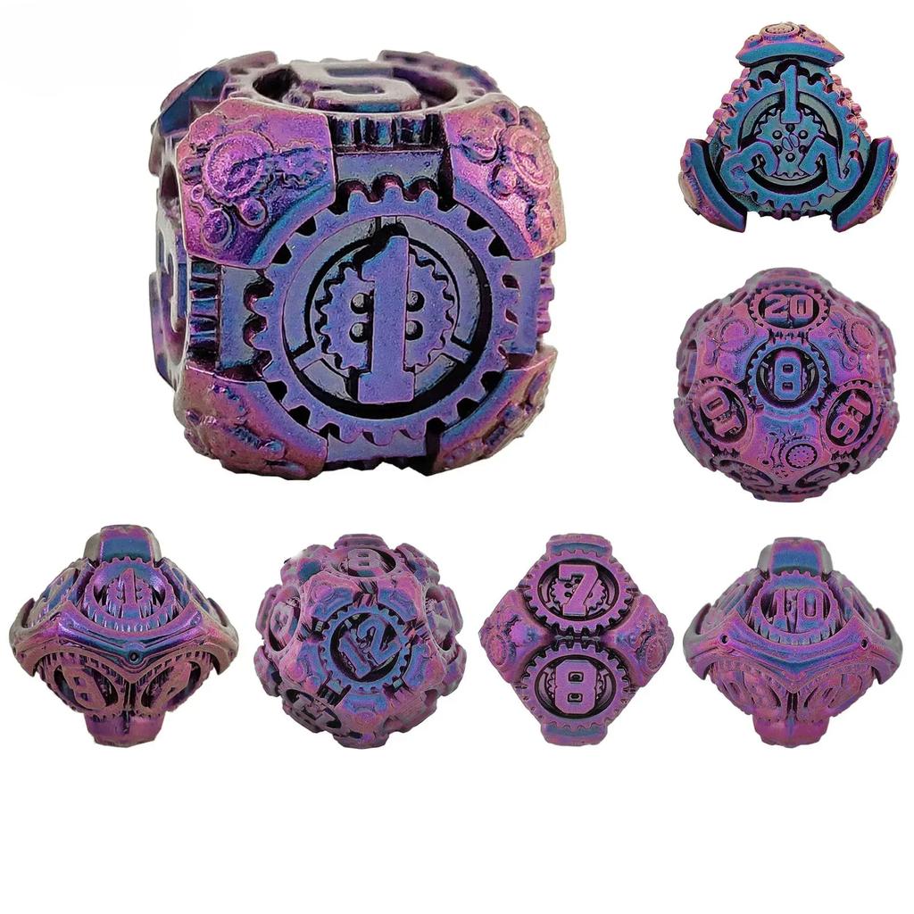 7 teile/satz von Getriebe Metall Dnd Würfel Set Polyhedral Anzahl Würfel Kit für Dnd TRPG Cthulhu COC Laufende Team D6 brettspiel Würfel