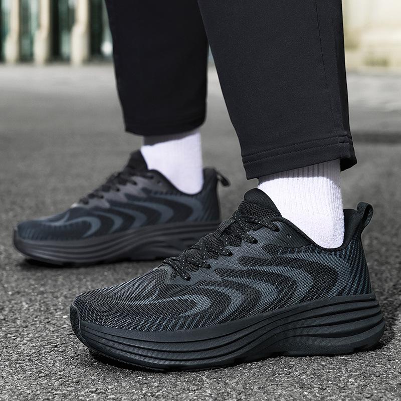 Men's Wide Toe Flyknit Running Shoes - Breathable, Shock Absorbing, Thick Sole Sports Sneakers