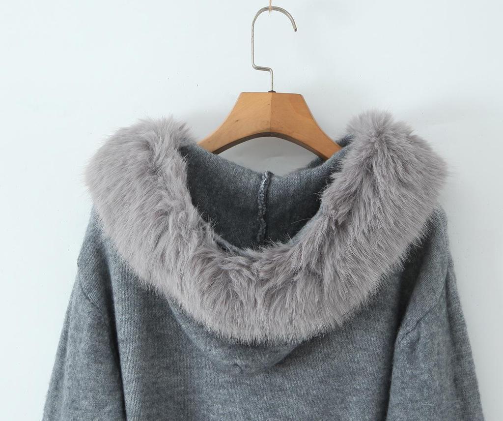 French-Style Faux Fur Collar Zipper Cardigan - Women's Autumn/Winter Sweater
