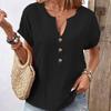 Short Sleeve Summer Women Shirt Casual V Neck Button Down Solid Color Top