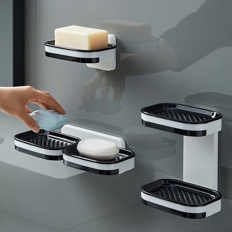 No Need For Perforated Wall Mounted Double Layer StorageDouble Layer DrainageHousehold Bathroom Storage Rack Soap Rack
