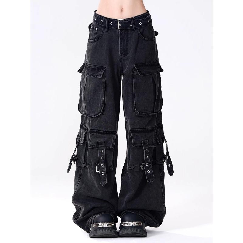Női Y2k Amerikai Retro Több Zsebes Cargo Farmer Amerikai Vintage Gyaru Esztétika Grunge Farmer Egyenes Farmer Nadrág