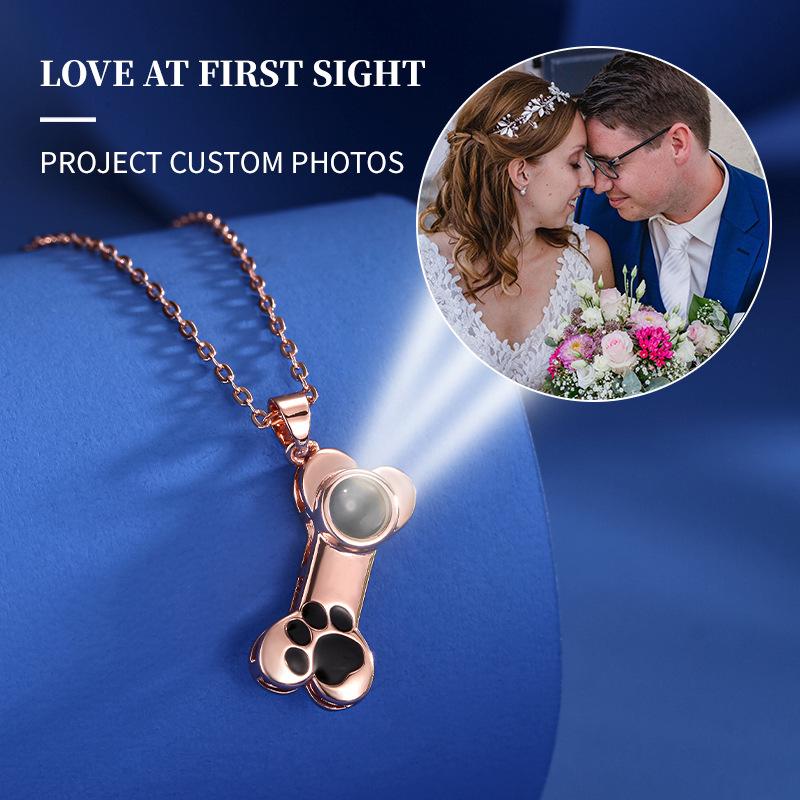 "I Love You" Projection Bone Necklace with Dog Paw Print - Custom Colors - Cute Pet Lover's Christmas Gift 