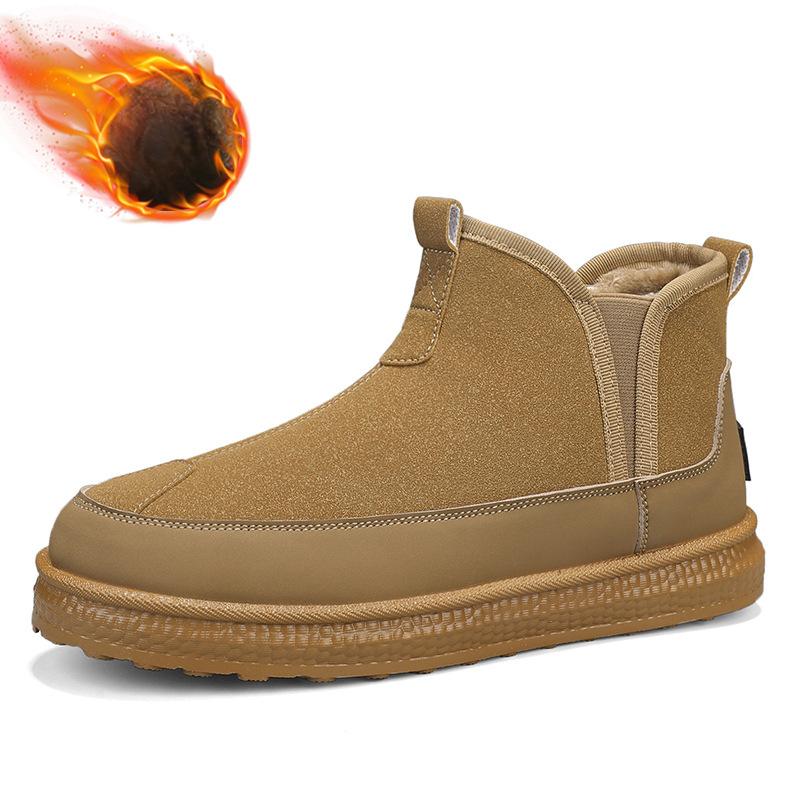 

Мужские зимние ботинки для снега, теплые полусапожки из искусственной замши с подкладкой из искусственного меха, нескользящие рабочие ботинки с высоким берцем для прогулок на открытом воздухе, удобные короткие ботинки для мужчин 44