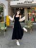 Plus Size Women's Black Spaghetti Strap Sleeveless Summer 2024 French Retro Waist-Hugging Mid-Length Dress