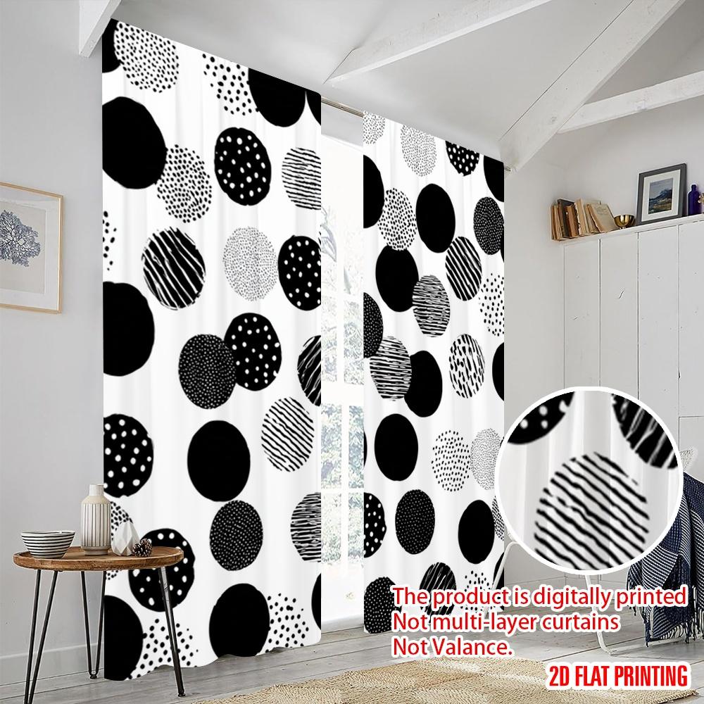 2pcs,2D plane printing Curtains Black and White Circles Versatile Polyester (without rod) Festive Ldeal for Bedroom, Living