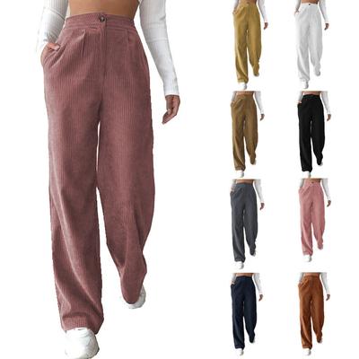 Women Straight Pants Winter Sense High Waist Slimming Warm Casual Solid Color Trousers Female