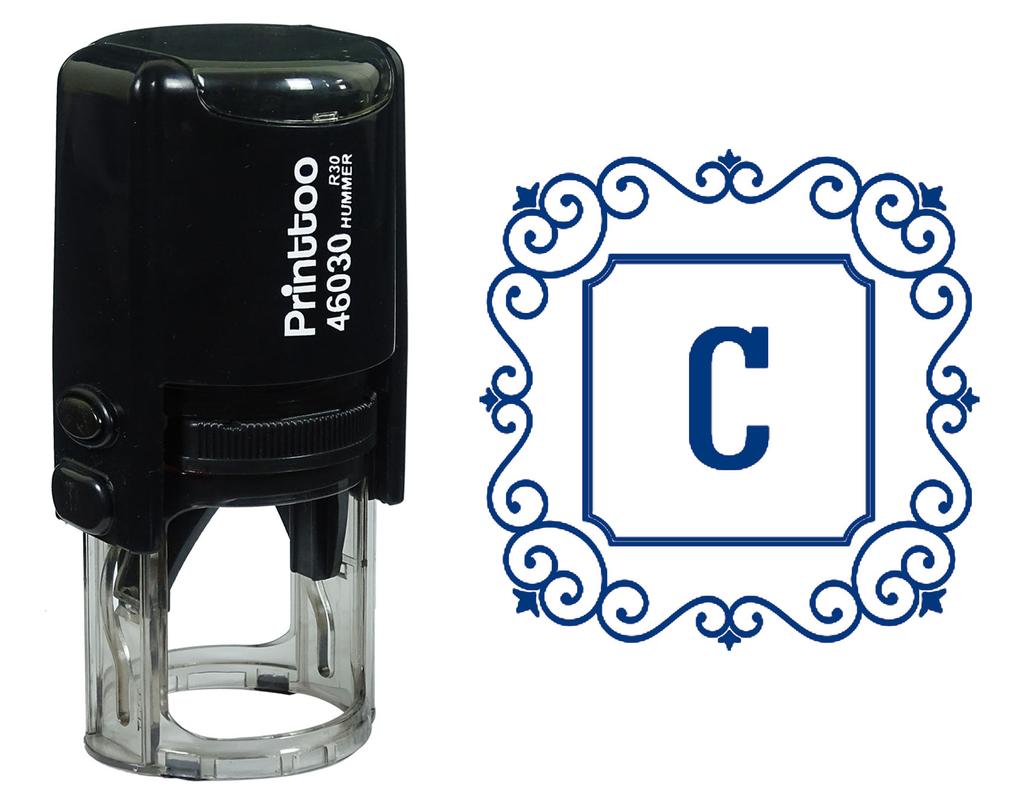 Printtoo Alphabet C Monogram Initial Square Swirl Border Self Inking Rubber Stamp Office