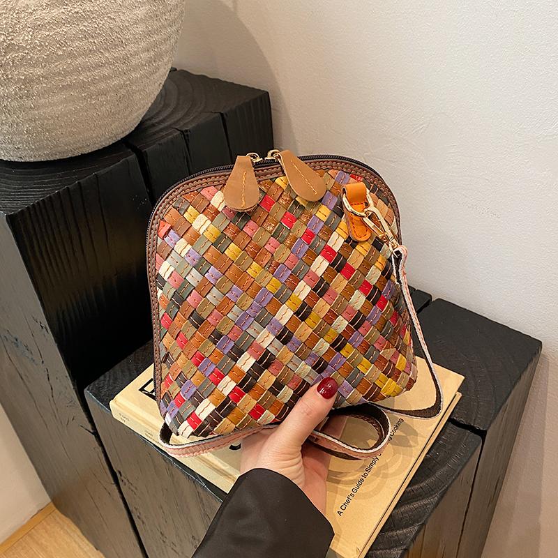 Leather Woven Schoolbag Multi-color Design Personalized Women's High-quality Messenger Bag Single Shoulder Trend Street Fashion
