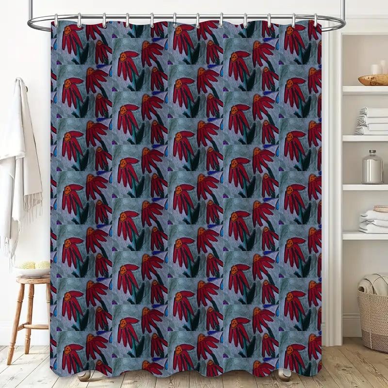 Vibrant Batik Shower Curtain 180x240cm Blue Floral Print Waterproof Fabric for Bathroom Decor.