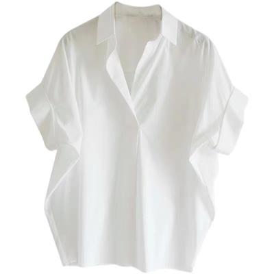 Damen Sommer Stil Koreanische Version von Lose Alle-spiel Baumwolle Bluse Weiß Lose Fledermaus Ärmel Kragen Shirt Shirt Frauen