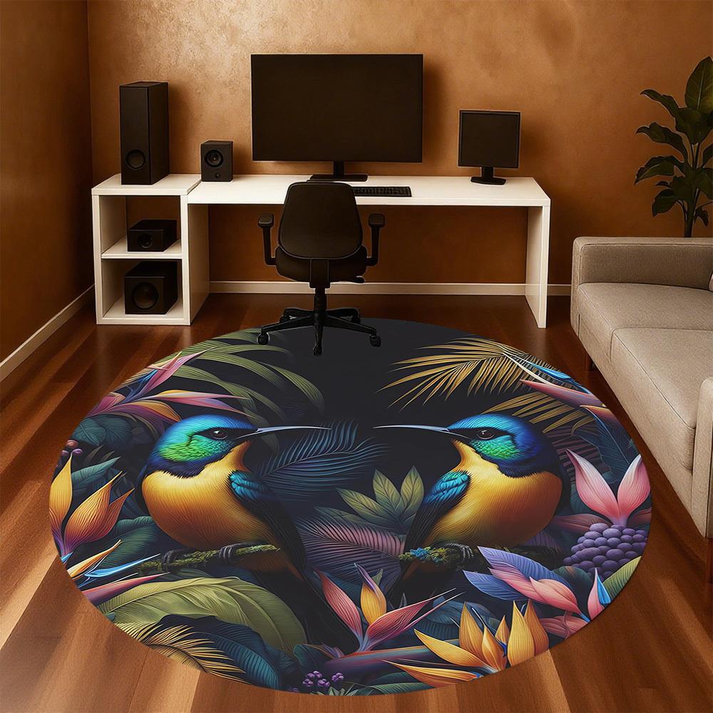1pc Birds Flowers Round Chair Mat Area Rug - Non-Slip, Floor Mat for Office, Bedroom, and Indoor Decor C1118184