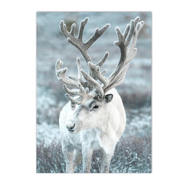 Winter Lake Mountain Canvas Painting Snow Tree Deer Wall Art Picture Print Natural Landscape Nordic Poster Room Home Decor Gifts