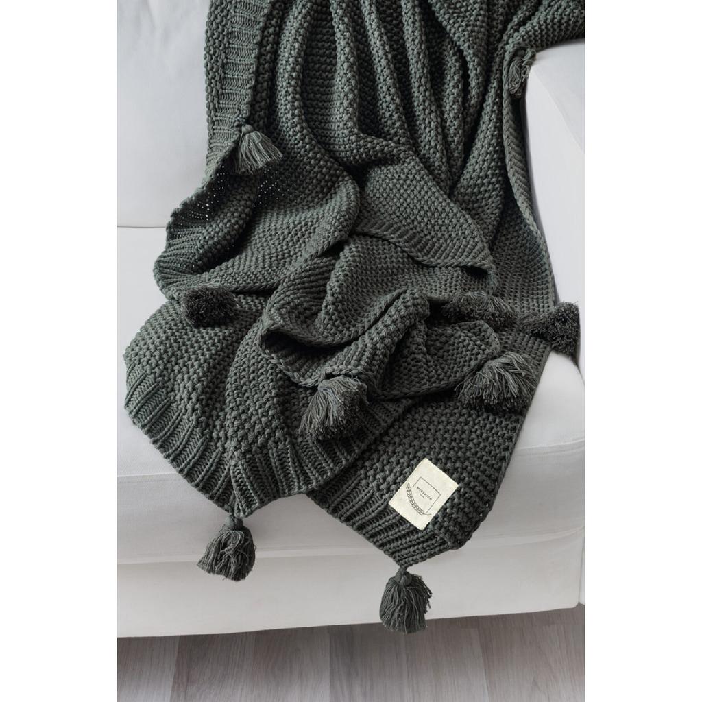 Valentinstagsgeschenk, Coco Rice, gestrickte Pompom-Strickwaren, TV-Decke, Sofa-Überwurf, Khaki