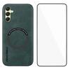 WANLONFENG YBP Series For Samsung Galaxy A16 5G/4G Magnetic Case with Tempered Glass Film PU Leather+TPU Phone Cover Large Cutout