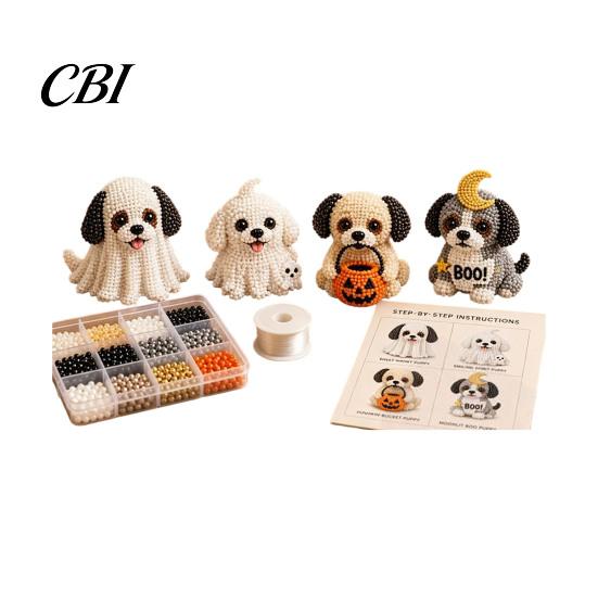 Creative Hobby Sets Halloween Dog Bead Art Set, DIY 4 Beaded Puppy Figurines, 3D Craft Supplies Kit for Adults Teens, Holiday Decoration Handmade Gift