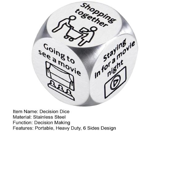 Date Idea Decider Dice Portable Stainless Steel Adults Couple Decision Dice 6 Sides Food Takeaway Decision Dice Girlfriend Boyfriend Gift