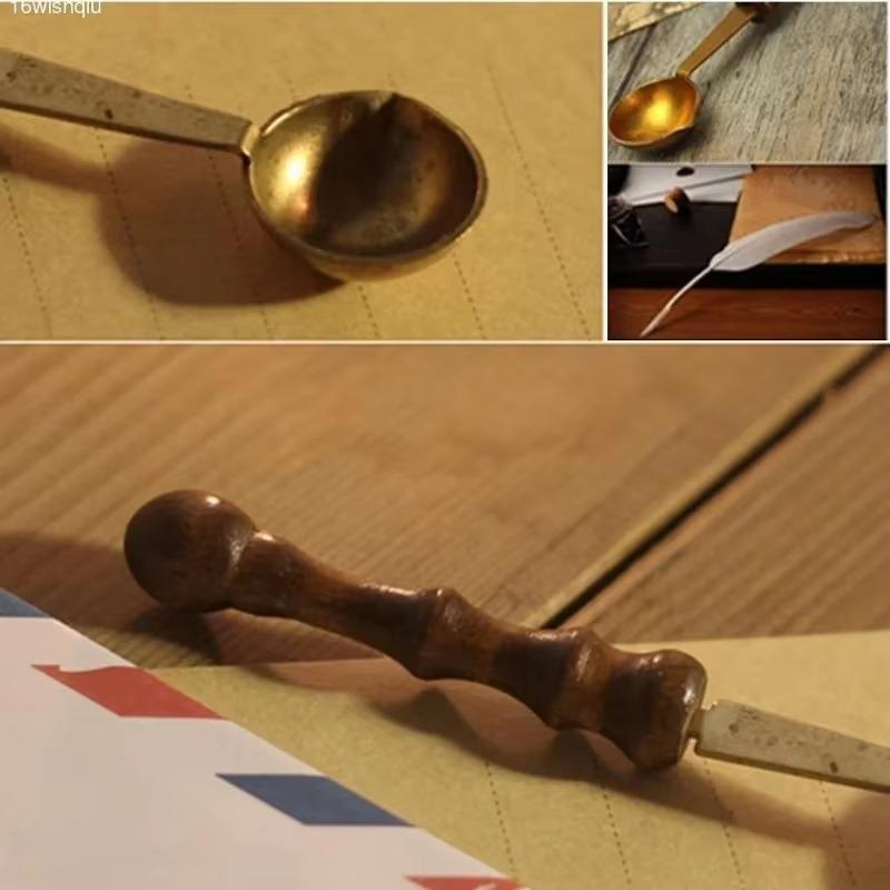 Vintage Mini Paint Spoon DIY Retro Brass Sealing Wax Seal Stamp Envelope Stamp Dedicated Wax Beads Spoon Craft Gifts Tools