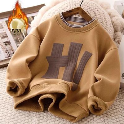 Kids Sweatshirt Boy Fleece Warm Hoodless Hoodies Letter Printed  Autumn Children's Clothing Teenagers Casual Spring Tops