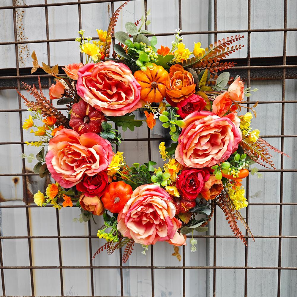 Autumn Door Wreath Christmas Halloween Decoration Pumpkin Berry Pine Cone Maple Artificial Cloth Rattan Material Home decoration