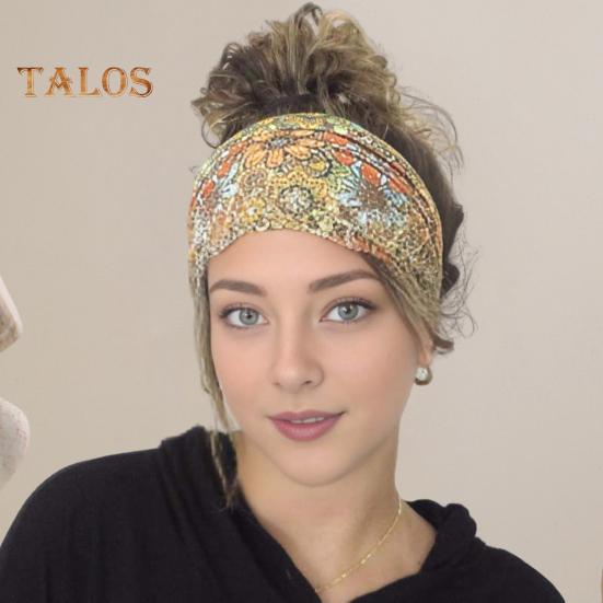 Women Elastic Headband Wide Design Floral Pattern Knotted Hair Band Non Slip Sweat Headband Yoga Running Sport Hair Accessories