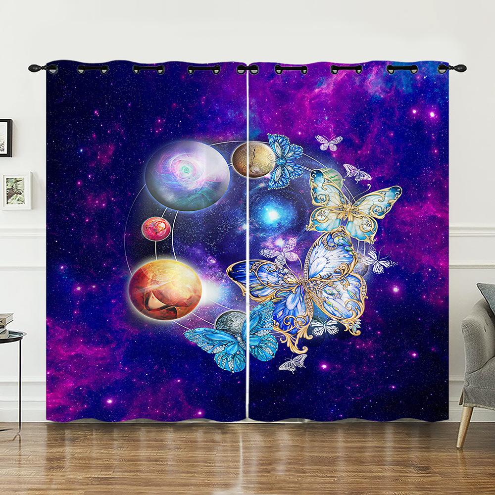 Curtain 3D Butterfly Series Sunshade European And American Digital Printing Curtain Blackout Free Punching