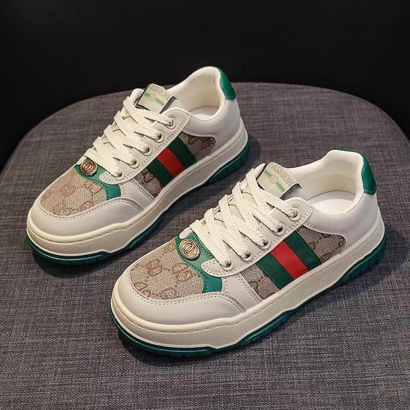 Retro Color Matching Thick Baseplate Shoes Women's Autumn 2025 New Breathable Round Head Lace-up Versatile Casual Sports Shoes