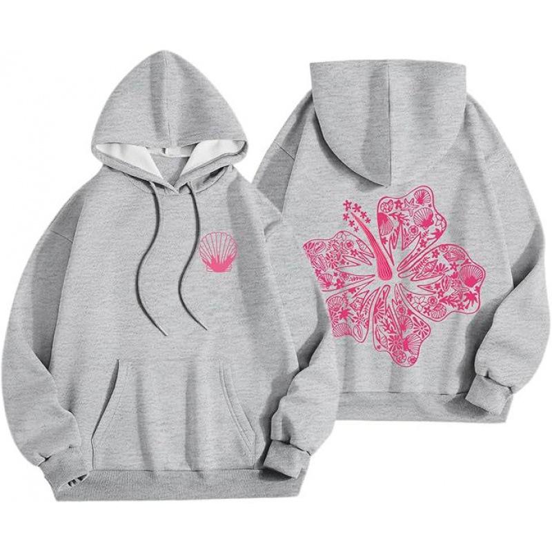 Dark sweatshirt hoodie goth couple Harajuku large size flower pattern print hooded sweater