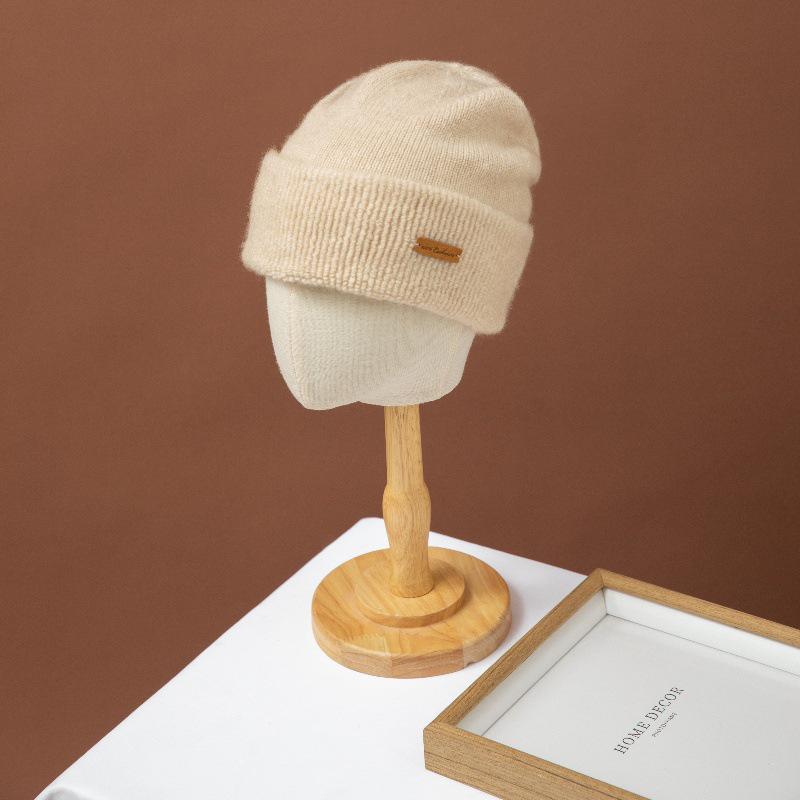 Unisex Warm Cashmere Knit Beanie with Embroidered Design and Ear Protection One Size бежевый