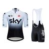 Mountainbike Kleidung SKY Team Bike Radtrikot Set Kurzarm Atmungsaktiv Fahrradhemden Gel Gepolsterte Trägerhosen