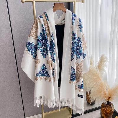Dame Mote Vinter Varm Kasjmir Skjerf Broderi Pashmina Teppe Tykk Sjal Sjal Halsduk Bufanda Echarpe Poncho Skjerf