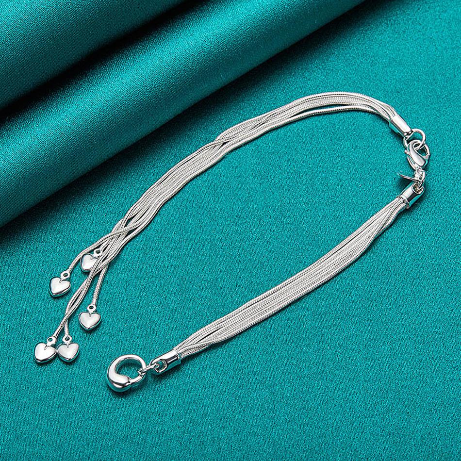 925 sterlingsølv fem slangekjede hjerte armbånd smykker for kvinner bryllupsfest mote sjarm