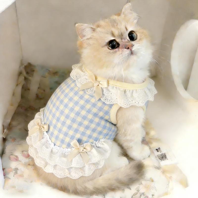 Summer Pet Lace Skirt Lightweight Cat And Dog Bowknot Lace Vest Thin Cute Princess Style Clothing For Teddy Bichon Small Puppies