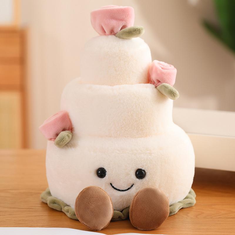 Kawaii Cartoon Cake Plush Doll High Quality Soft Stuffed Fruit Strawberry Wedding Cake Simulation Food Plush Toy Home Decor