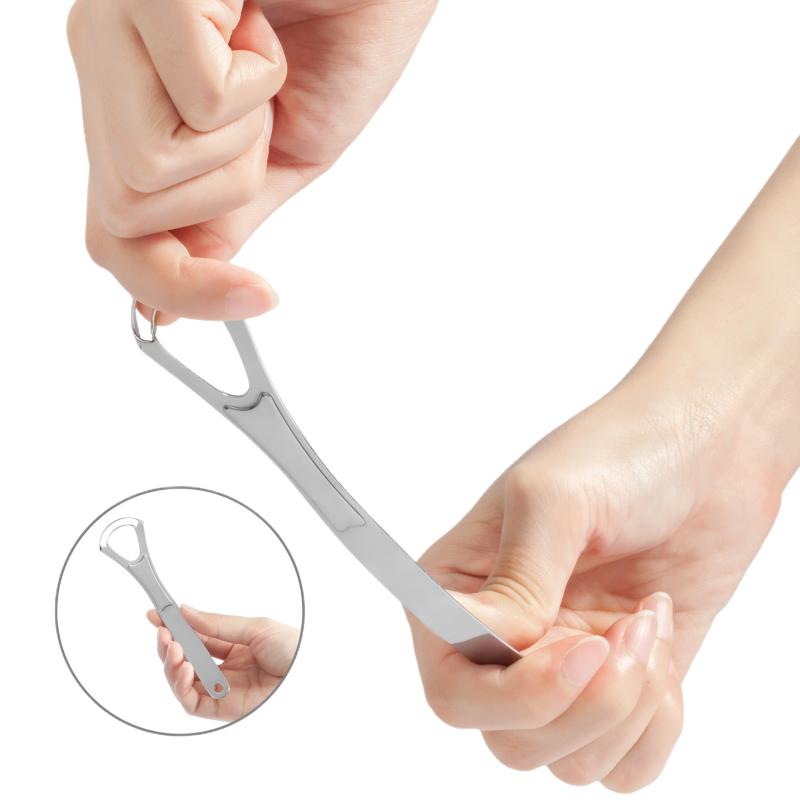 1Pc Double-Layer Tongue Scraper Stainless Steel Tongue Coating Cleaner Reusable Removing Bad Breath Oral Hygiene Care Tools
