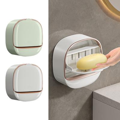 New 1Pcs Wall-mounted Soap Dish With Lid, Drain Soap Dish Without Drilling, Soap Storage Rack For Bathroom, Bathroom Accessories