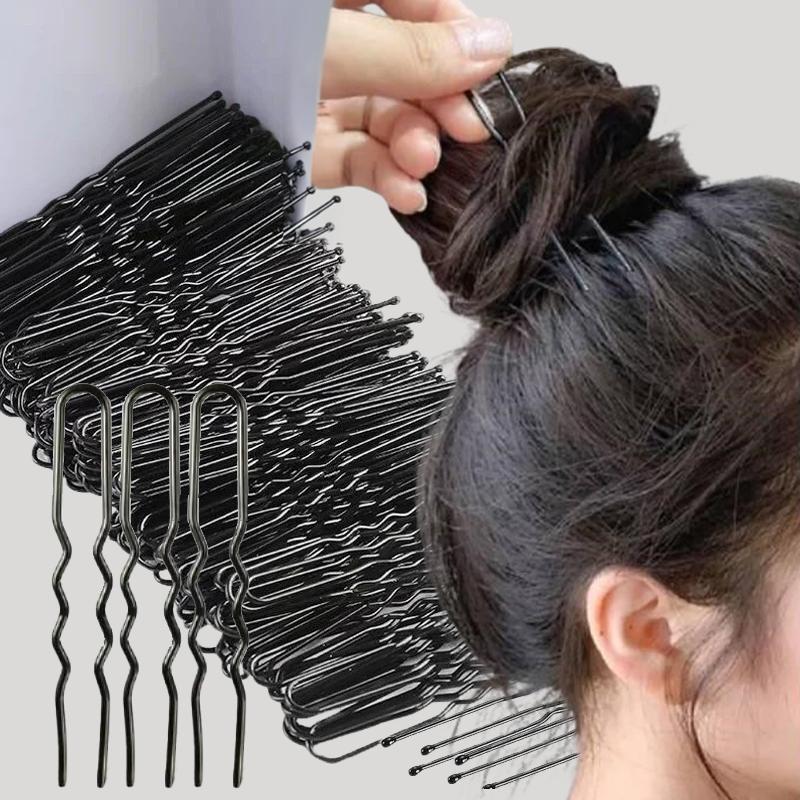 Pince à Cheveux Ondulée en Forme de U de 5/6/7cm Épingle à Cheveux Barrette Pince de Salon Épingles à Cheveux en Métal Noir Bricolage Coiffure de Mariée Accessoires pour Cheveux Femme